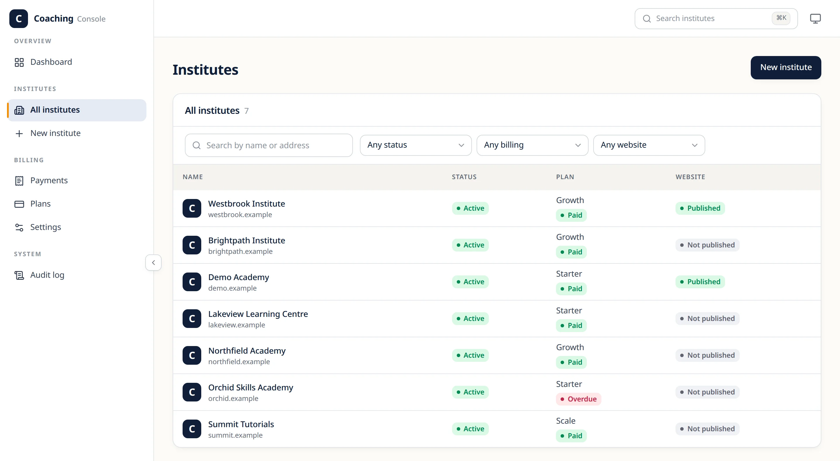 Coaching Management Platform | Multi-tenant, 1,000+ Students preview